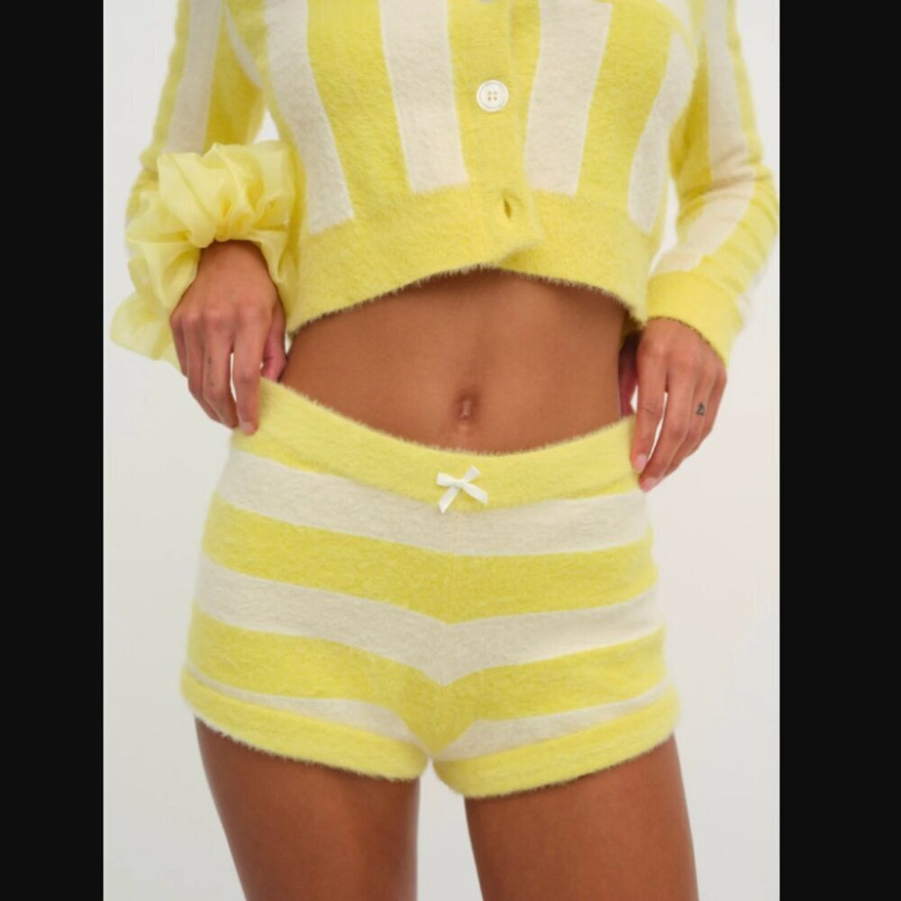 For Love & Lemons Sleepy Stripe Yellow Knit Shorts S